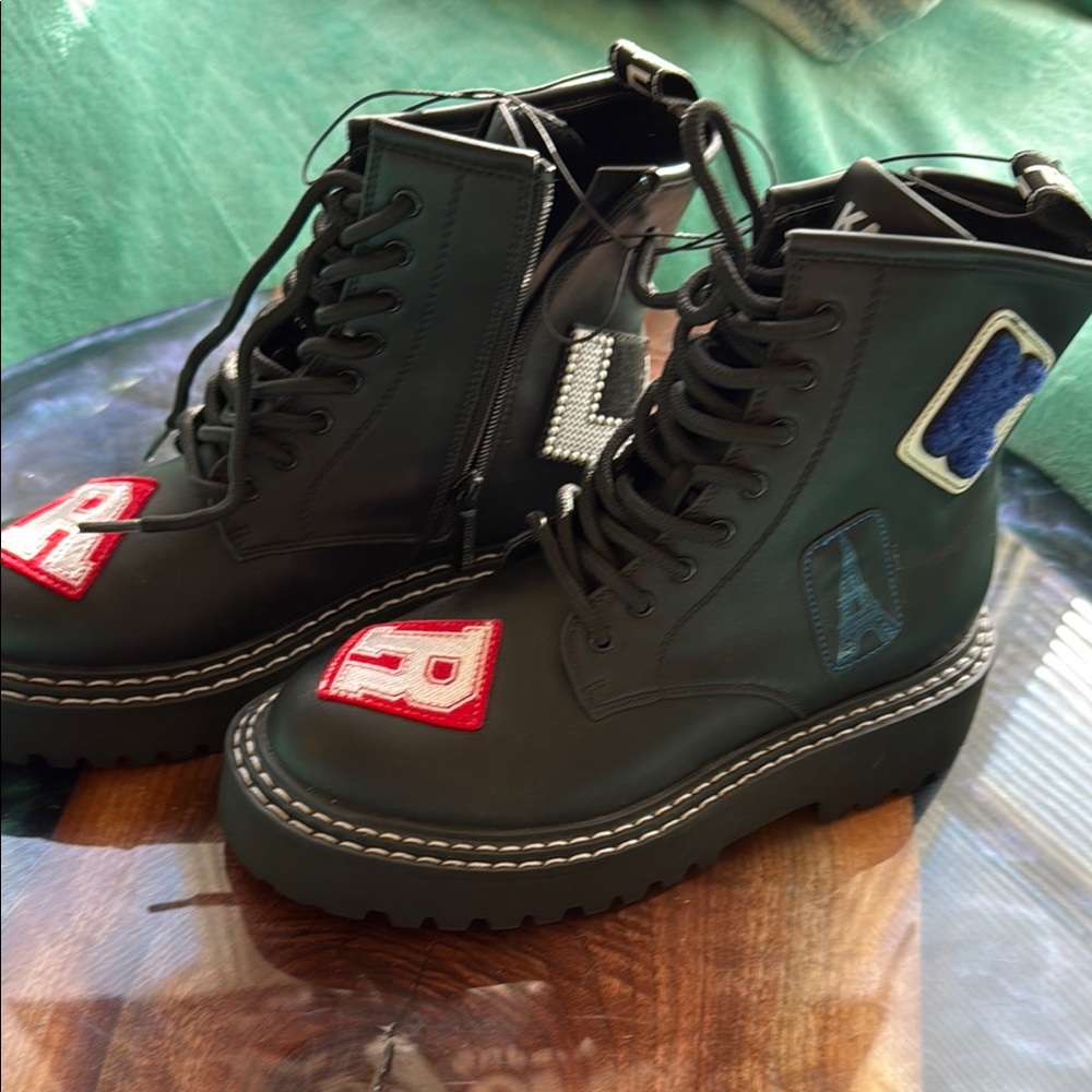 Stylish Black Combat Boots with Colorful Patches